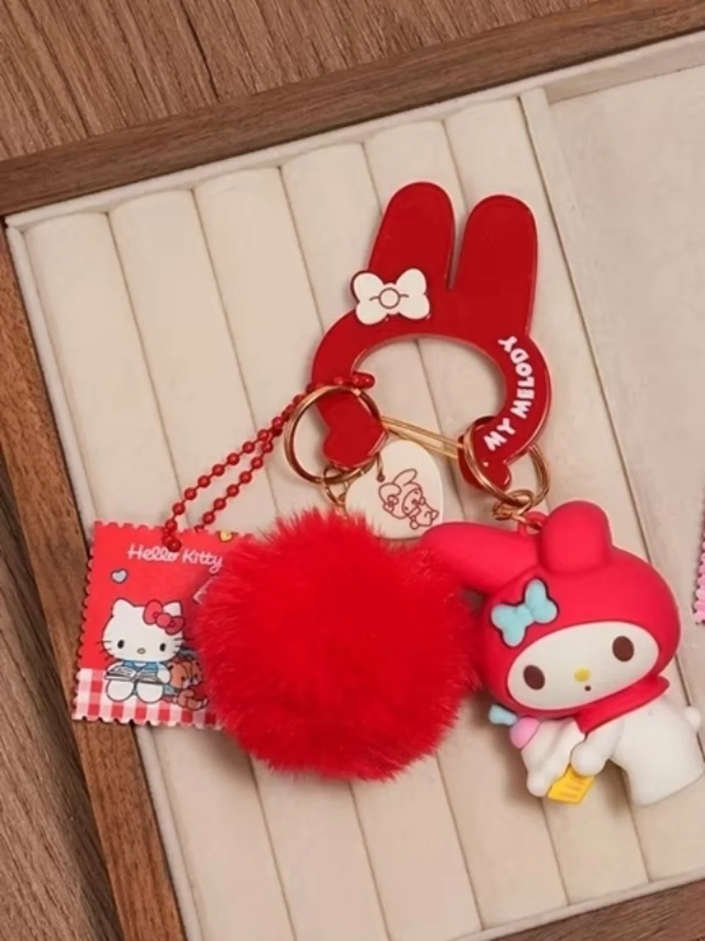 Hello Kitty & My Melody Red Keychain Bag Charm Set